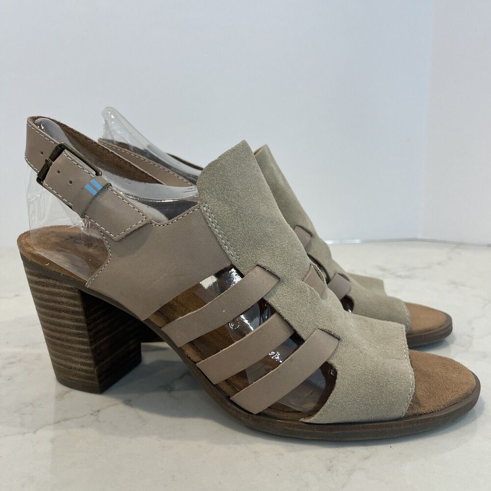 TOMS Womens 11 Majorca Woven Cutout Open Toe Tan Leather Heeled Sandals